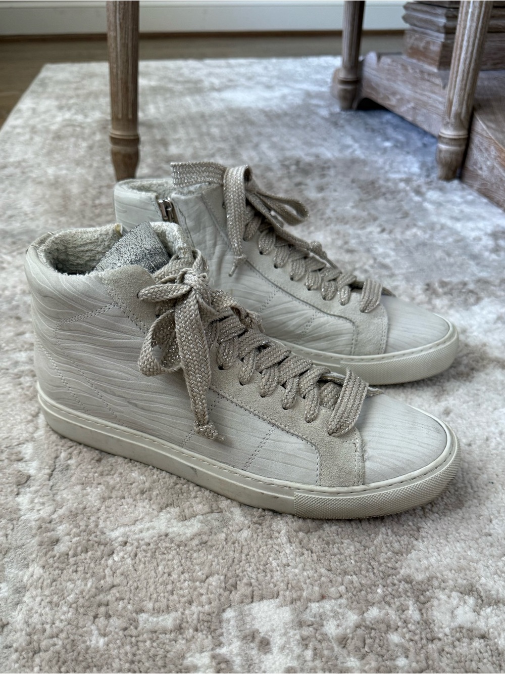 P448 White Leather High Top Sneakers